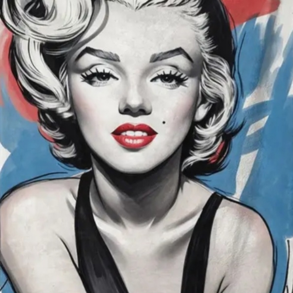 Vintage Glamour Pop Art Poster with Red and Blue